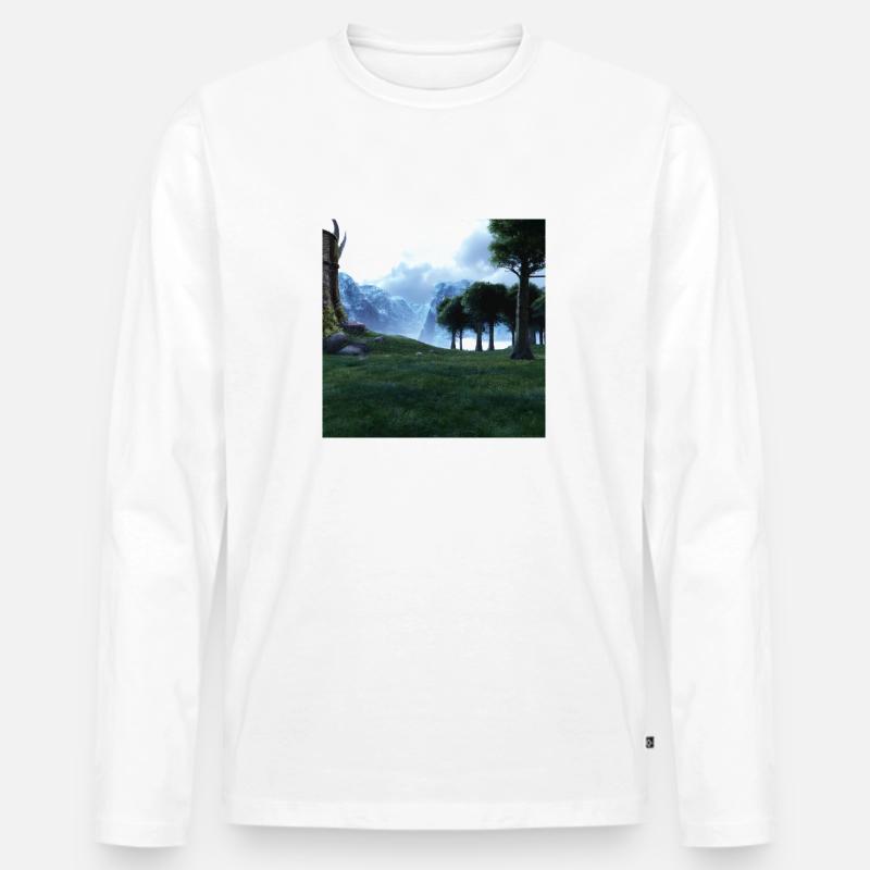 Wunderschöne Berglandschaft im Nebel - Männer Premium Bio Langarmshirt - Weiß