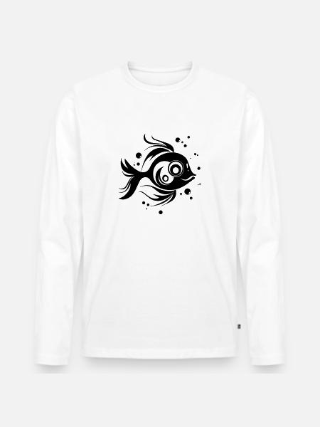 Sød fisk svømmer i havet - illustration - Premium økologisk langærmet T-shirt til mænd - hvid