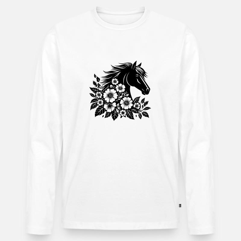 Pferdekopf mit Blumen - Männer Premium Bio Langarmshirt - Weiß