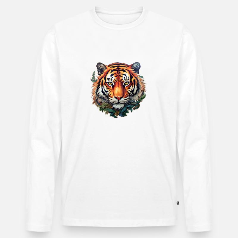 Tigerkopf gefährlich - Männer Premium Bio Langarmshirt - Weiß