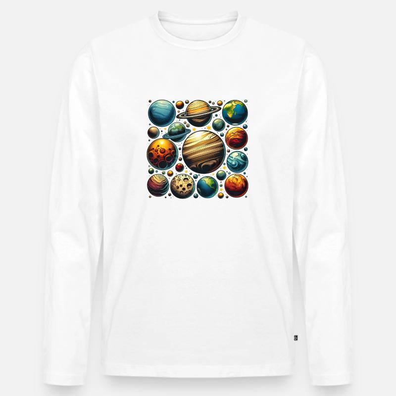 Planeten Design - Männer Premium Bio Langarmshirt - Weiß