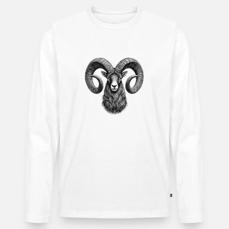 Schafbock - Männer Premium Bio Langarmshirt - Weiß