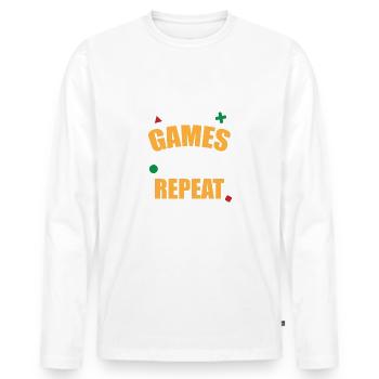 Gamer Design - Essen Spielen Schlafen Repeat - Männer Premium Bio Langarmshirt - Weiß - Vorne - Nico (187cm)