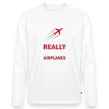 Chemise aviateur avion - T-shirt manches longues Premium bio Homme - blanc - Devant - Nico (187cm)