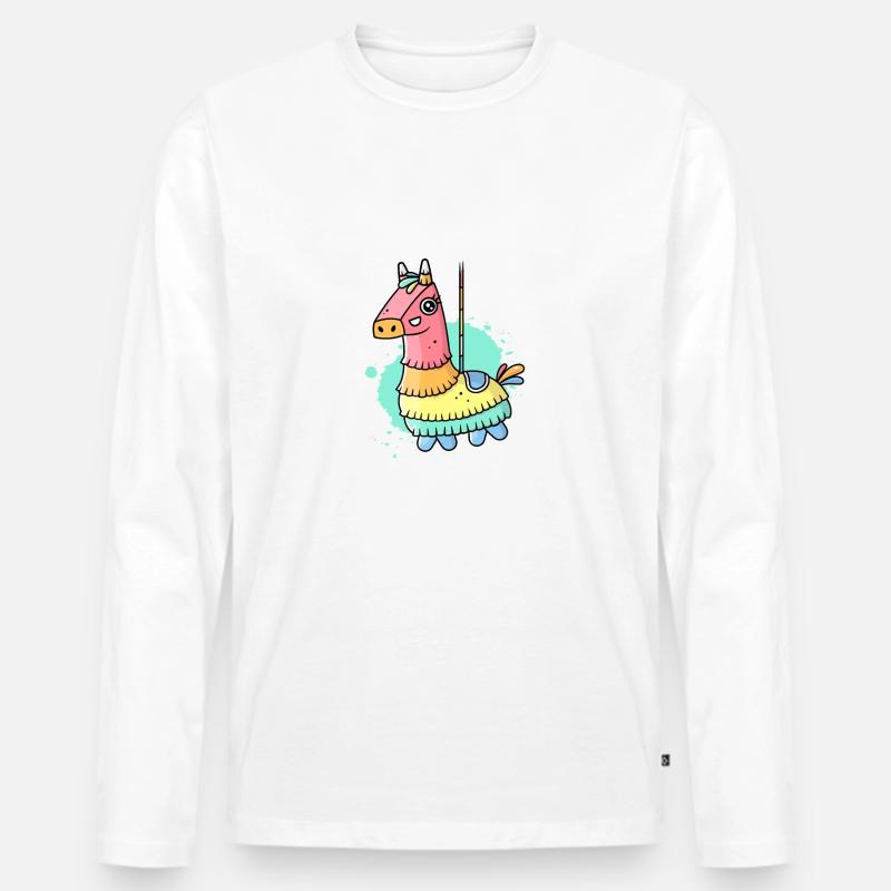 Pinata Lama - Männer Premium Bio Langarmshirt - Weiß