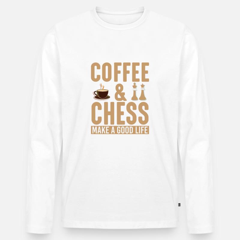 Kaffee und Schach - Männer Premium Bio Langarmshirt - Weiß