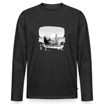 Cali la pieuvre pianiste - T-shirt manches longues Premium bio Homme - anthracite chiné - Devant - Nico (187cm)