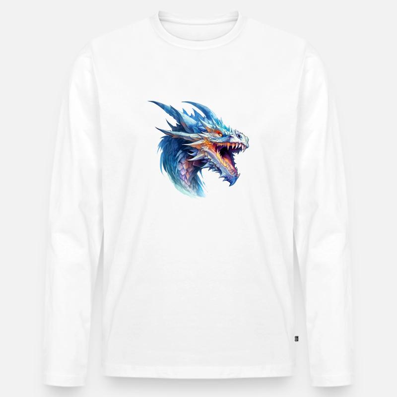 Drache Wasserfarben Zeichnung - Männer Premium Bio Langarmshirt - Weiß