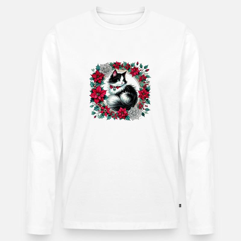 Weihnachten Smoking Katze - Männer Premium Bio Langarmshirt - Weiß