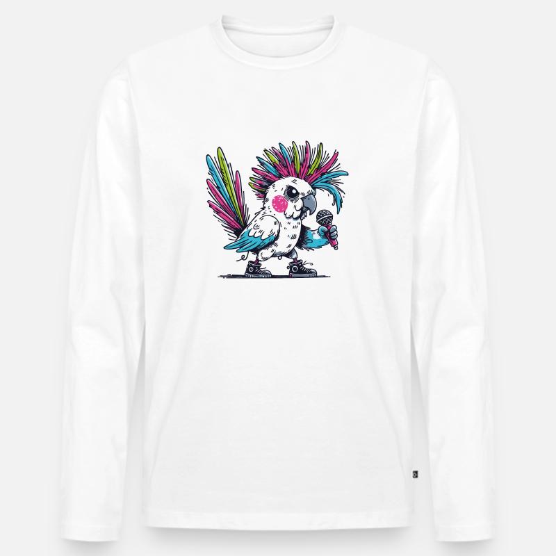 Punk Kakadu mit Irokesenschnitt - Männer Premium Bio Langarmshirt - Weiß