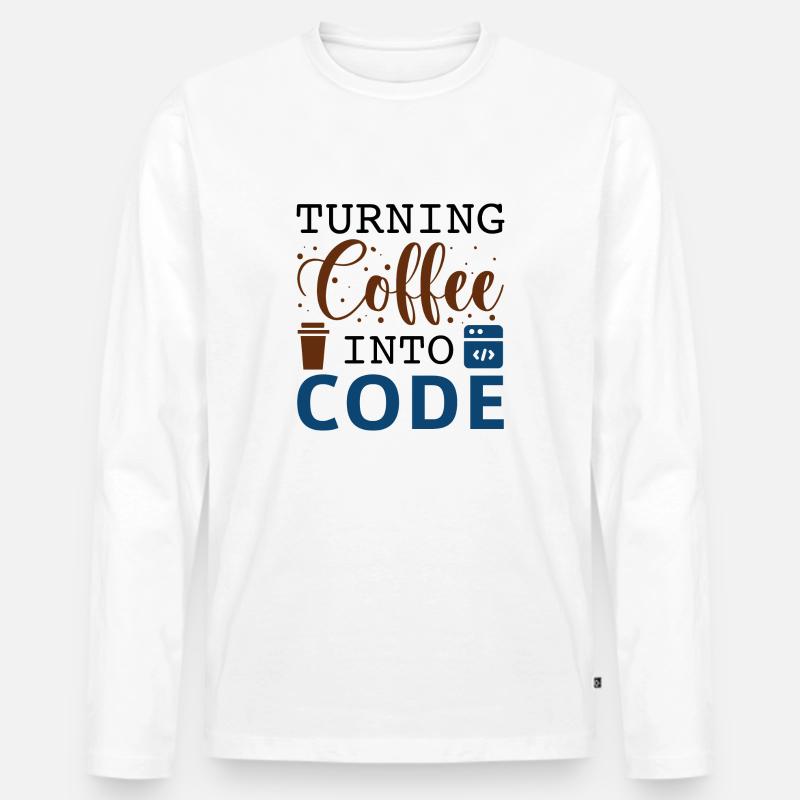 Kaffee in Code verwandeln - Männer Premium Bio Langarmshirt - Weiß