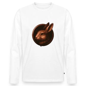 Rabbit animal head design in emblem - Men's Premium Organic Long Sleeve Shirt - white - Front - Nico (187cm)