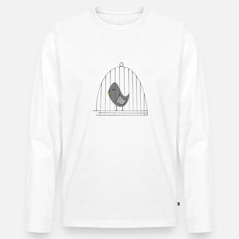 Vogel im Kaefig - Männer Premium Bio Langarmshirt - Weiß