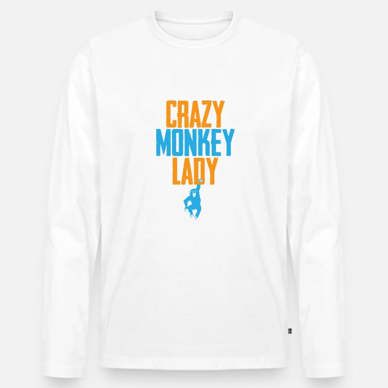 Crazy Monkey Lady - Maglia a manica lunga ecologica premium da uomo - bianco