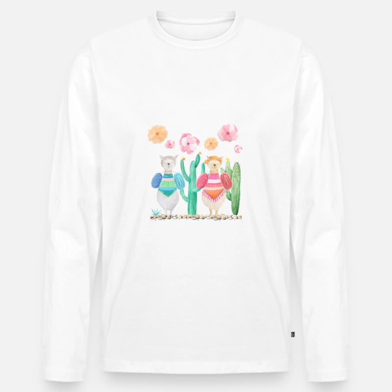 Lama Walk - Männer Premium Bio Langarmshirt - Weiß