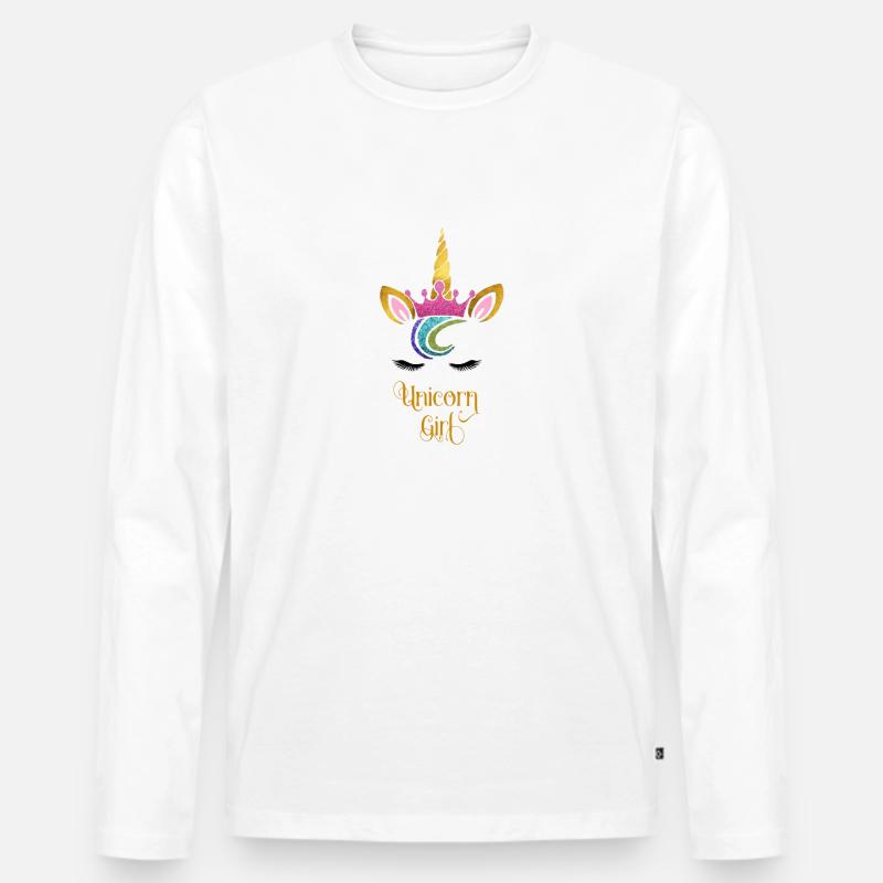 Einhorn Mädchen - Männer Premium Bio Langarmshirt - Weiß