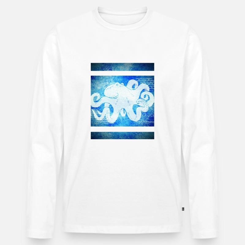 Octopus blau - Männer Premium Bio Langarmshirt - Weiß