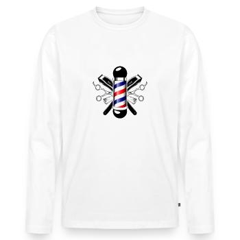 Cadeau de Barbe Boutique Barber rétro - T-shirt manches longues Premium bio Homme - blanc - Devant - Nico (187cm)