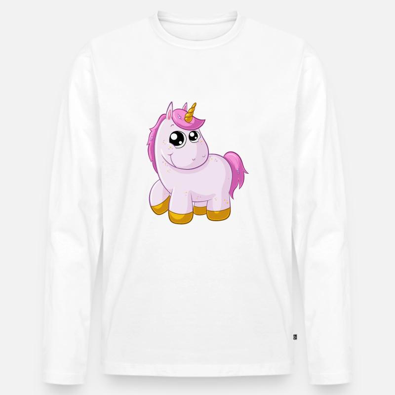 Pinkes Comic Einhorn - Männer Premium Bio Langarmshirt - Weiß