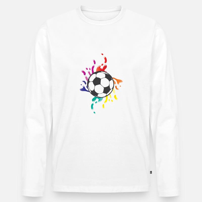 Fußball bunte Farbspritzer - Männer Premium Bio Langarmshirt - Weiß