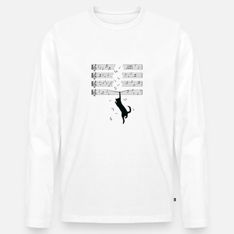 Katze Musiknoten Kätzchen Tier Geschenk - Männer Premium Bio Langarmshirt - Weiß