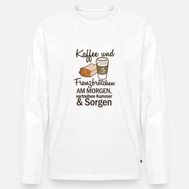 Kaffee & Franzbroetchen (Schwarz) - Männer Premium Bio Langarmshirt - Weiß