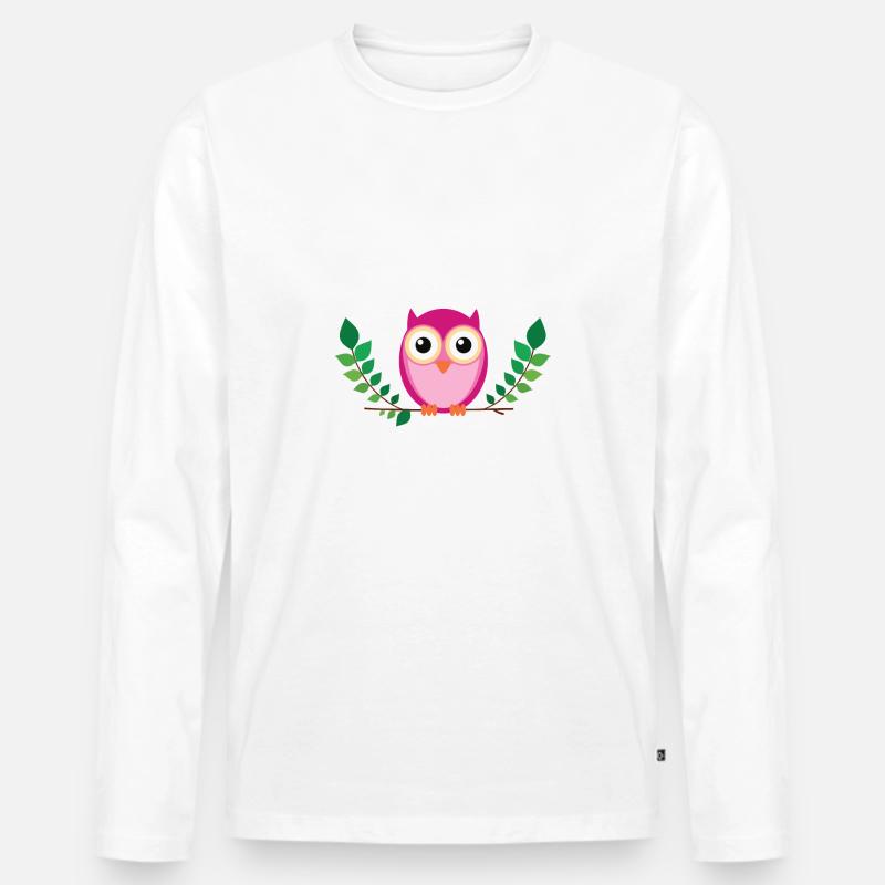 Kleine rosa Eule - Männer Premium Bio Langarmshirt - Weiß