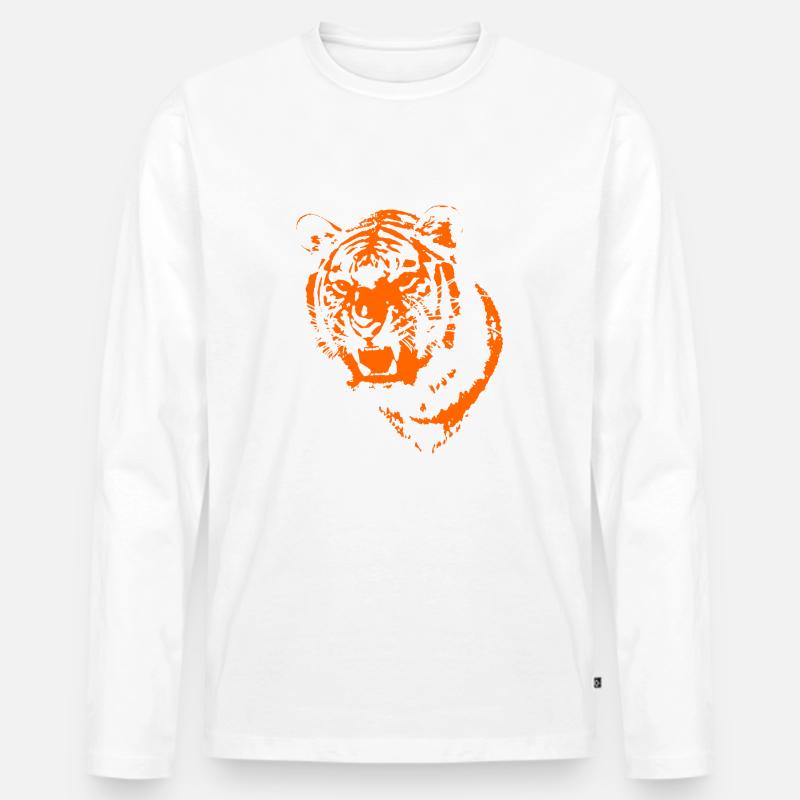 Tiger - Männer Premium Bio Langarmshirt - Weiß