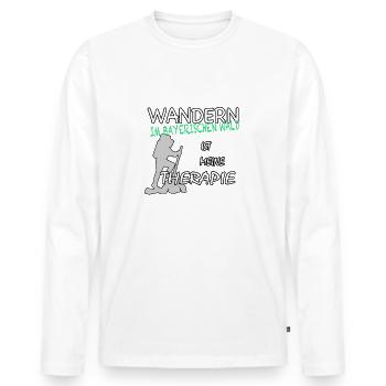 Wandern im Bay Wald ist meine Therapie - Männer Premium Bio Langarmshirt - Weiß - Vorne - Nico (187cm)