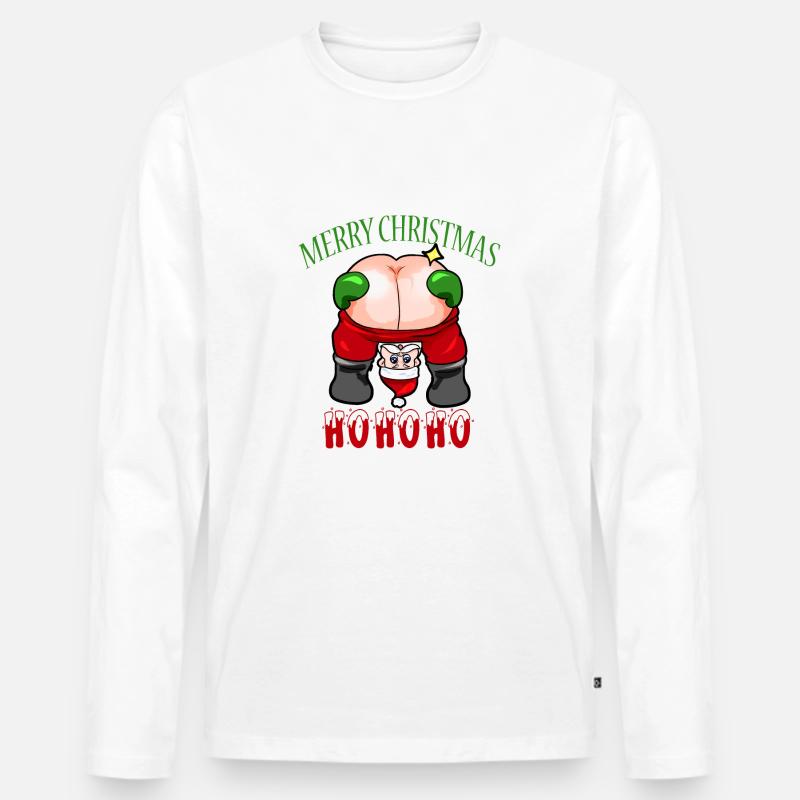 Frecher Weihnachtsmann Hintern - Männer Premium Bio Langarmshirt - Weiß