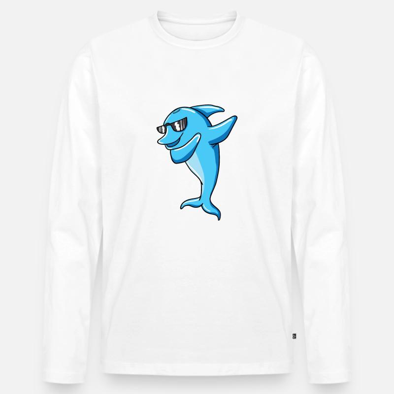Dabbbing Delfin - Männer Premium Bio Langarmshirt - Weiß