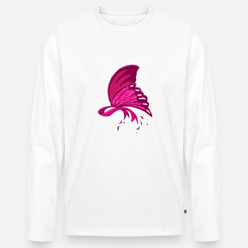 Rosa Schmetterling Brustkrebs-Bewusstsein - Männer Premium Bio Langarmshirt - Weiß