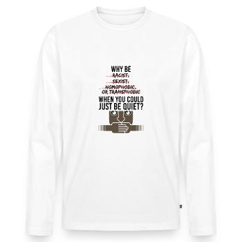 ANTIDISKRIMINIEREND - Männer Premium Bio Langarmshirt - Weiß - Vorne - Nico (187cm)