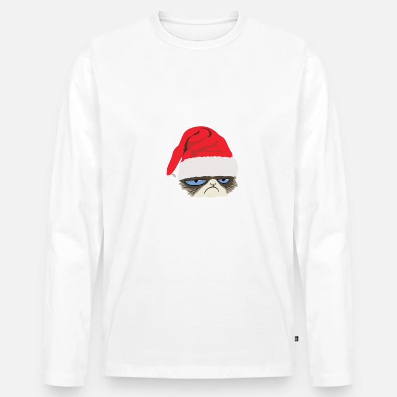 Grumpy Cat mit Weihnachtsmütze - Männer Premium Bio Langarmshirt - Weiß