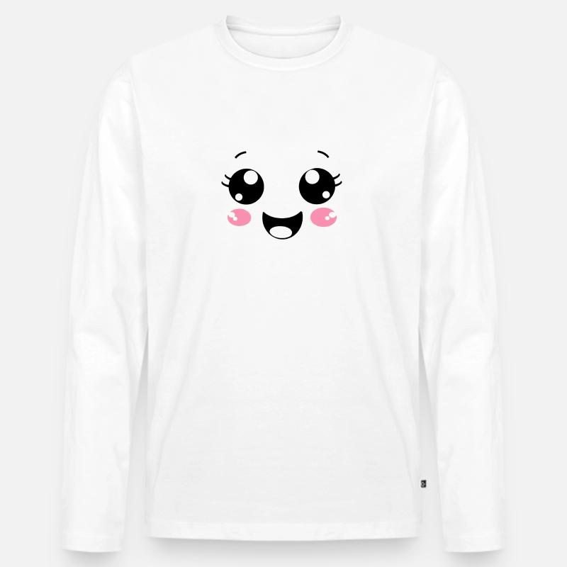 Glückliches Gesicht - Männer Premium Bio Langarmshirt - Weiß