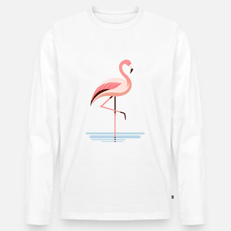Flamingo im Wasser - Männer Premium Bio Langarmshirt - Weiß