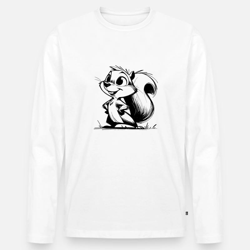 Putziges Eichhörnchen Bleistift Zeichnung - Männer Premium Bio Langarmshirt - Weiß