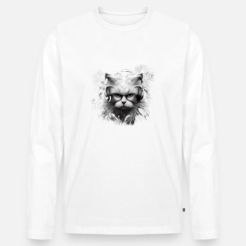 Katzenkopf mit Brille Kopfhörer-coole Katze - Männer Premium Bio Langarmshirt - undefined