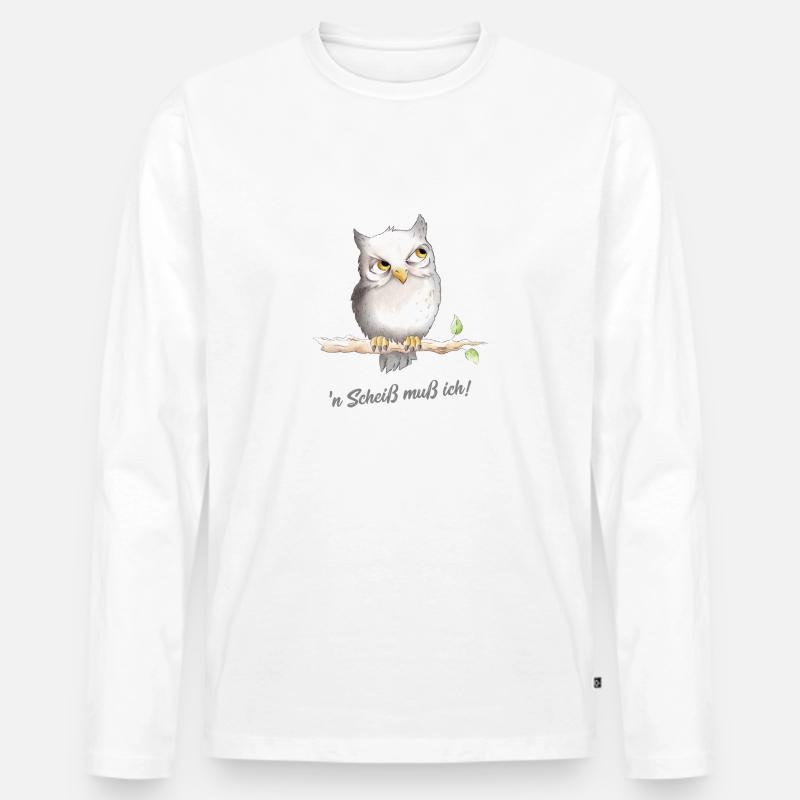 Eule - 'n Scheiß muss ich! - Männer Premium Bio Langarmshirt - Weiß
