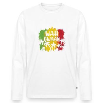 Wah Gwaan Slang Design Jamaica Jamaican Parade - T-shirt manches longues Premium bio Homme - blanc - Devant - Nico (187cm)
