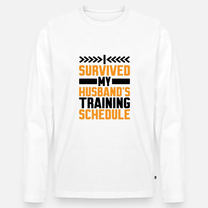 I Survived My Husband's Training Schedule 7 - Männer Premium Bio Langarmshirt - Weiß