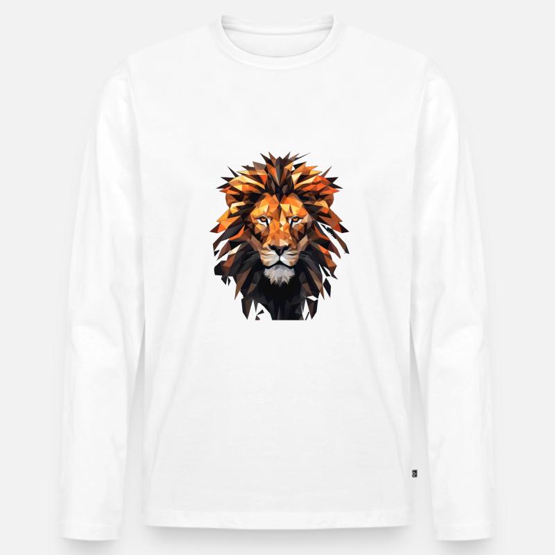 Geometric Lion Animation - Männer Premium Bio Langarmshirt - Weiß