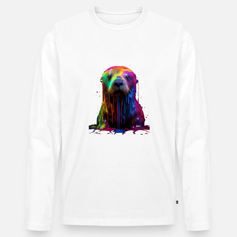 Rainbow Sea Otter - Männer Premium Bio Langarmshirt - Weiß