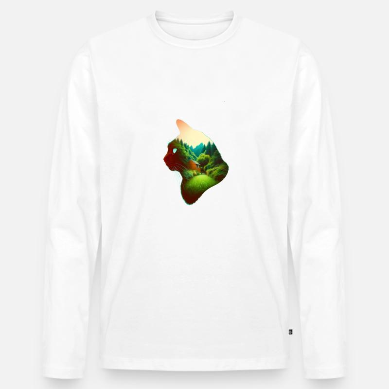 Nature in Cat Pattern - Männer Premium Bio Langarmshirt - Weiß
