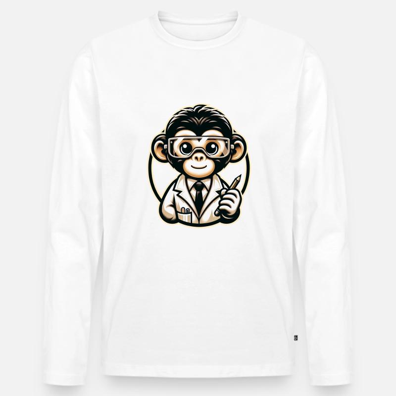 Cute Monkey Scientist - Männer Premium Bio Langarmshirt - Weiß