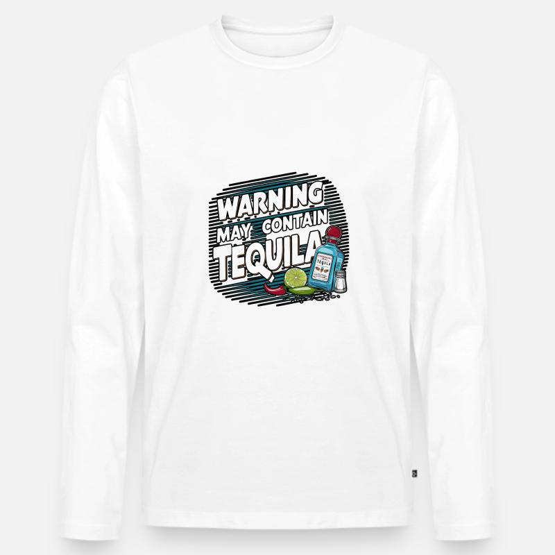 Warning May Contain Tequila 17 - Männer Premium Bio Langarmshirt - Weiß