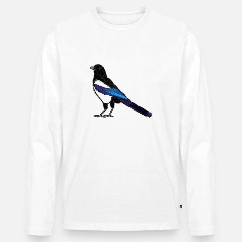 Elster / Eurasian Magpie Design 3 - Männer Premium Bio Langarmshirt - Weiß