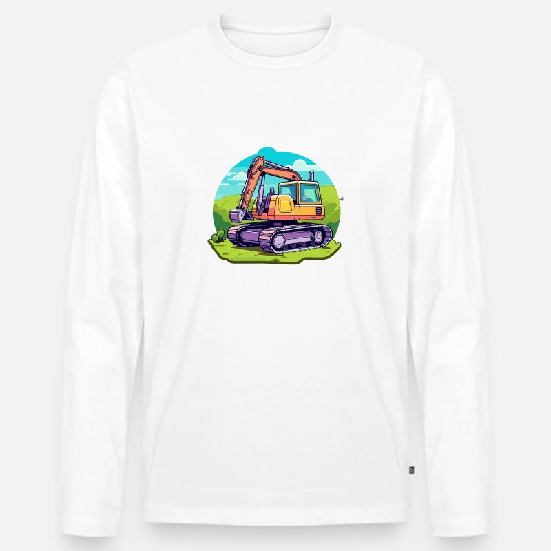 Bagger Baustelle Zeichnung - Männer Premium Bio Langarmshirt - Weiß