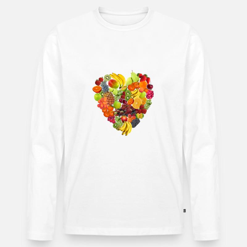 Obst-Herz - Männer Premium Bio Langarmshirt - Weiß