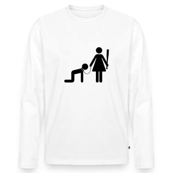 Une femme tient un homme comme un esclave - T-shirt manches longues Premium bio Homme - blanc - Devant - Nico (187cm)